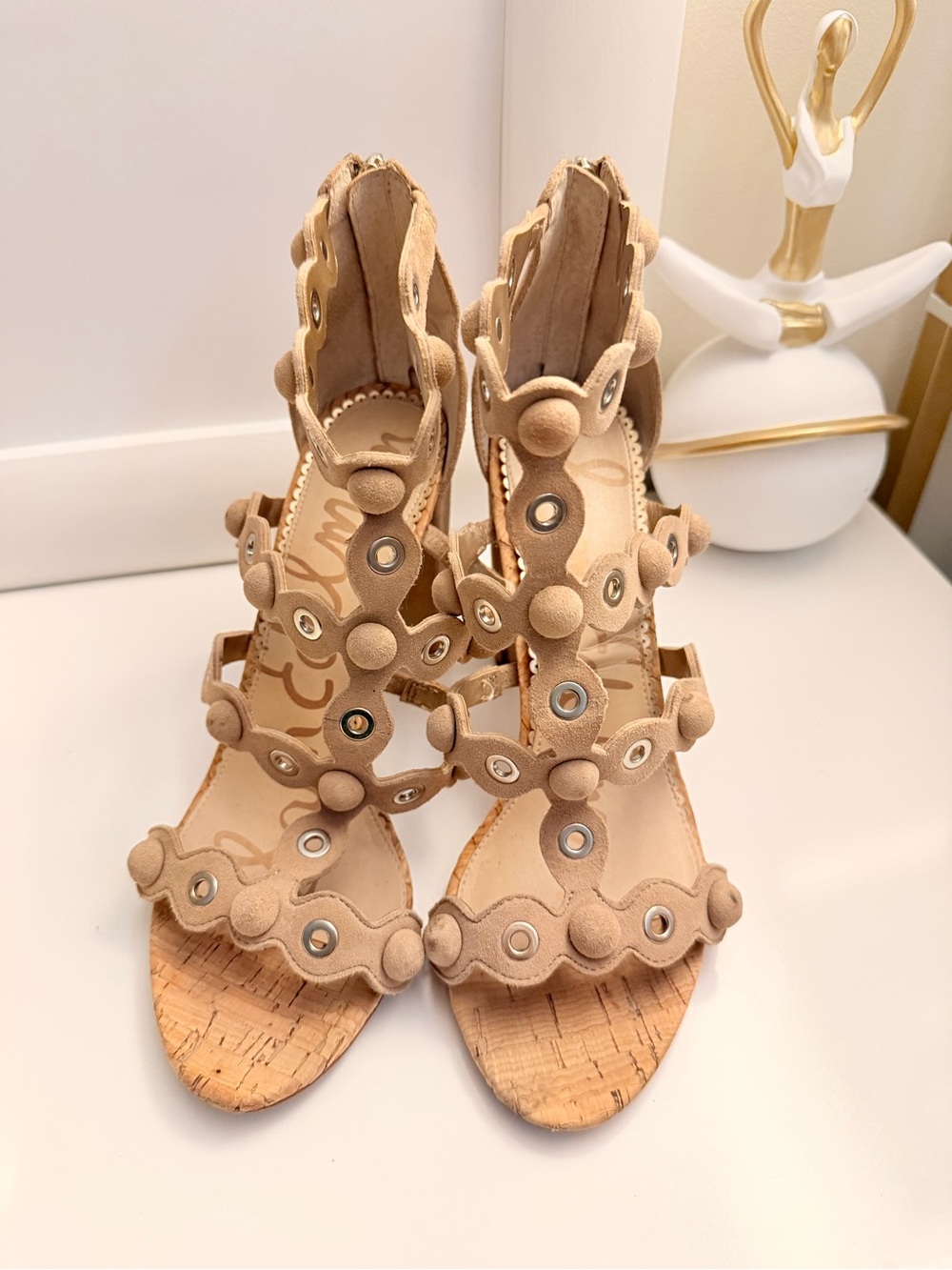 Sam Edelman Beige Scalloped Cutout High Heel Sandals